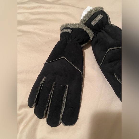 Woolrich Women’s Large Gloves Faux Suede Fleece Lined Black And Gray - Picture 3 of 7
